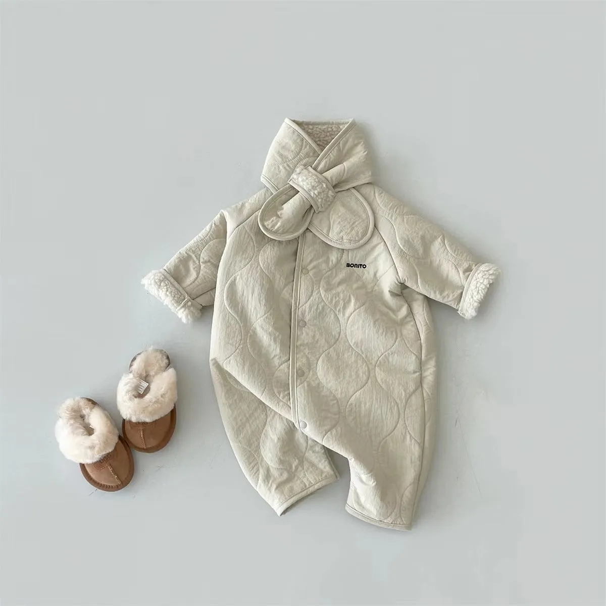 2 Pieces Set Baby Boys Solid Color Jumpsuits And Scarves Wholesale 23082808