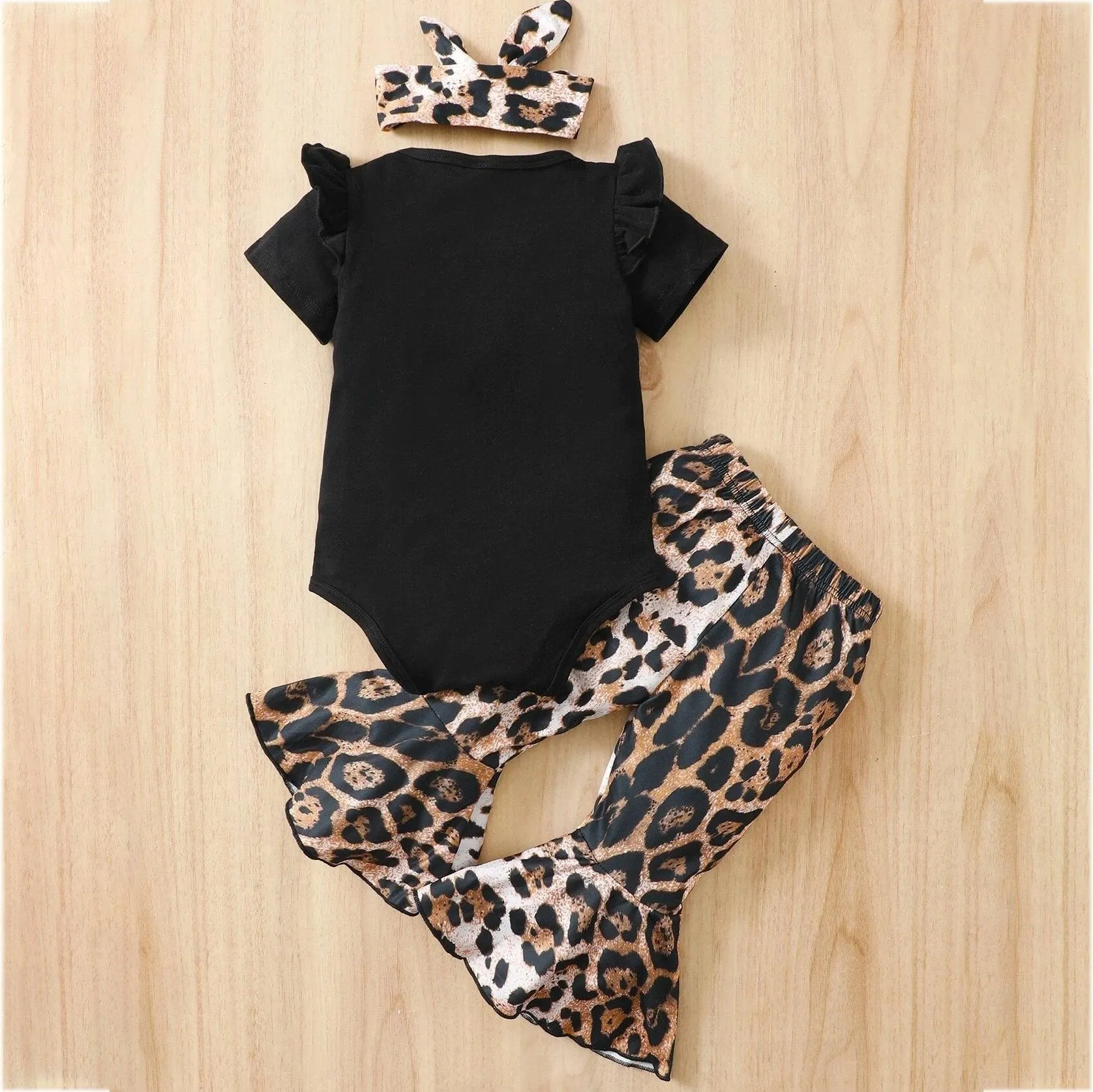 2 Pieces Set Baby Girls Letters Rompers And Leopard Pants