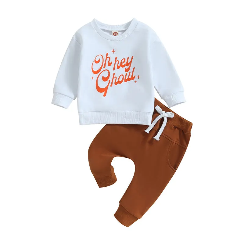 2 Pieces Set Baby Kid Boys Letters Tops And Solid Color Pants Wholesale 231130121