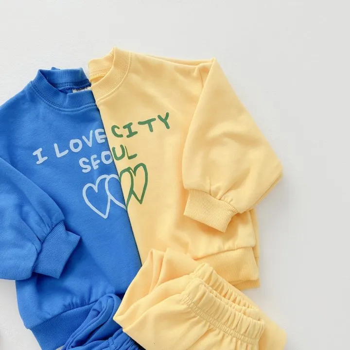 2 Pieces Set Baby Kid Girls Boys Letters Love heart Tops And Solid Color Pants Wholesale 23113096