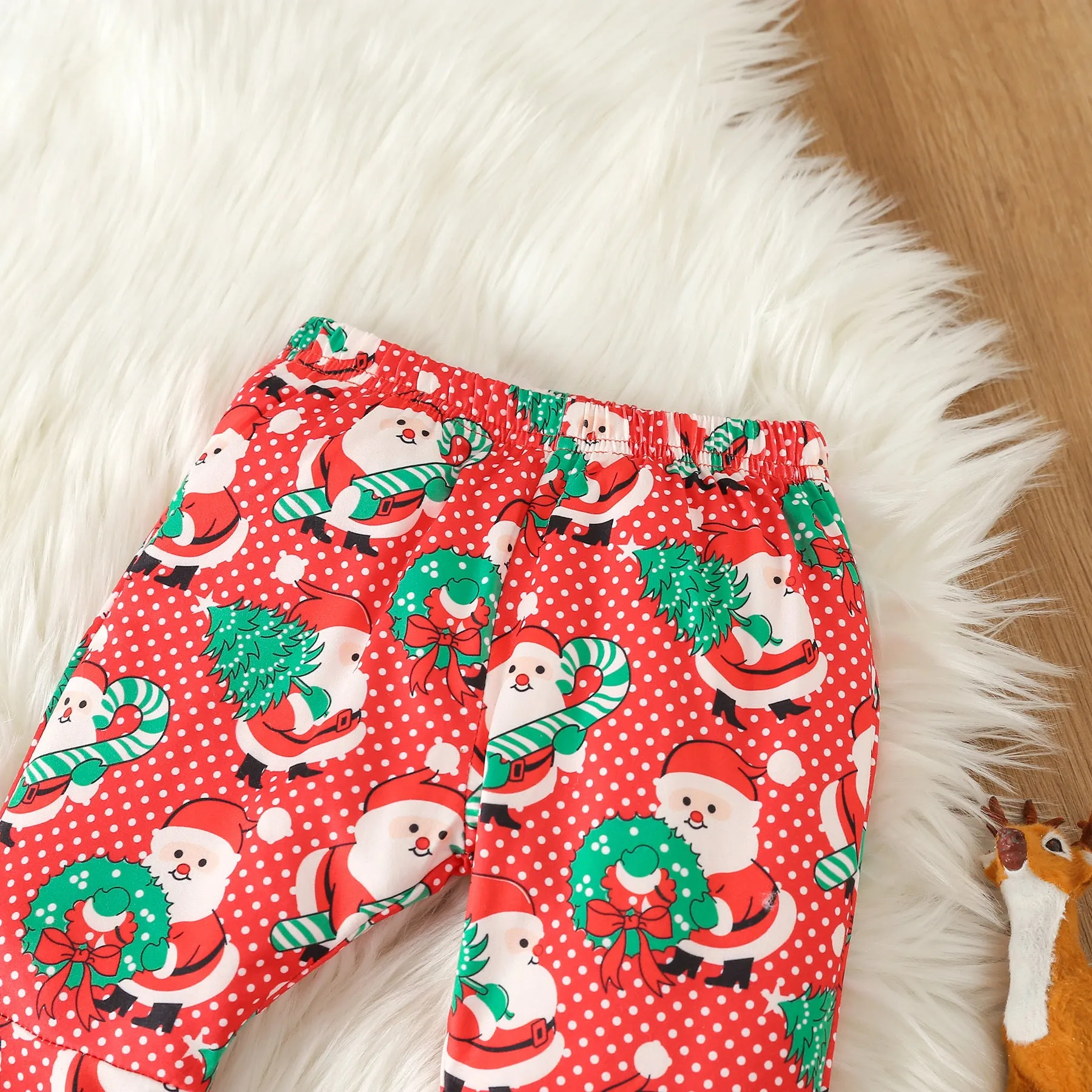 2 Pieces Set Baby Kid Girls Christmas Solid Color Print Tops And Cartoon Pants Wholesale 23101542