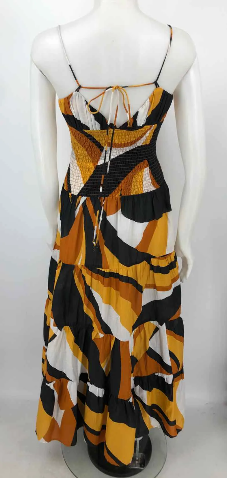 ANTHROPOLOGIE Orange & Yellow Black & White Print Maxi Length Dress