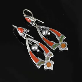 Antique Silver Jasper Agate Scottish Pebble Earrings