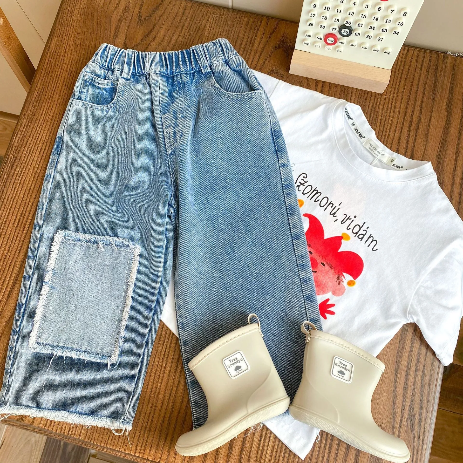 Baby Kid Unisex Color-blocking Jeans