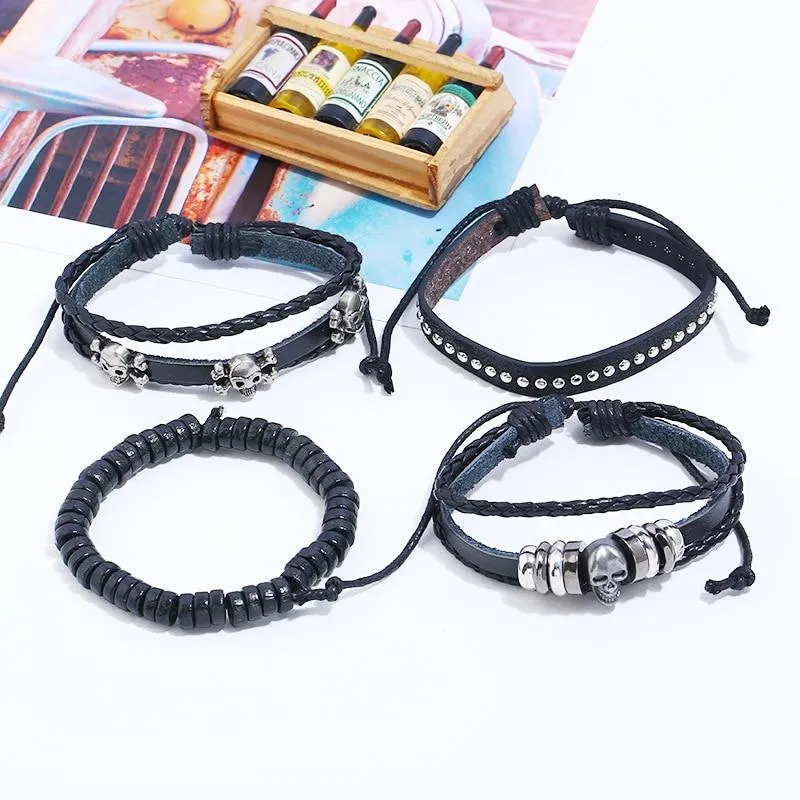 Black Vintage Multilayer Leather Skull Bracelet