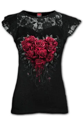 Bleeding Heart - Lace Layered Cap Sleeve Top Black