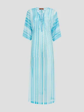 Blue Striped & Chevron Printed Long Cover Up