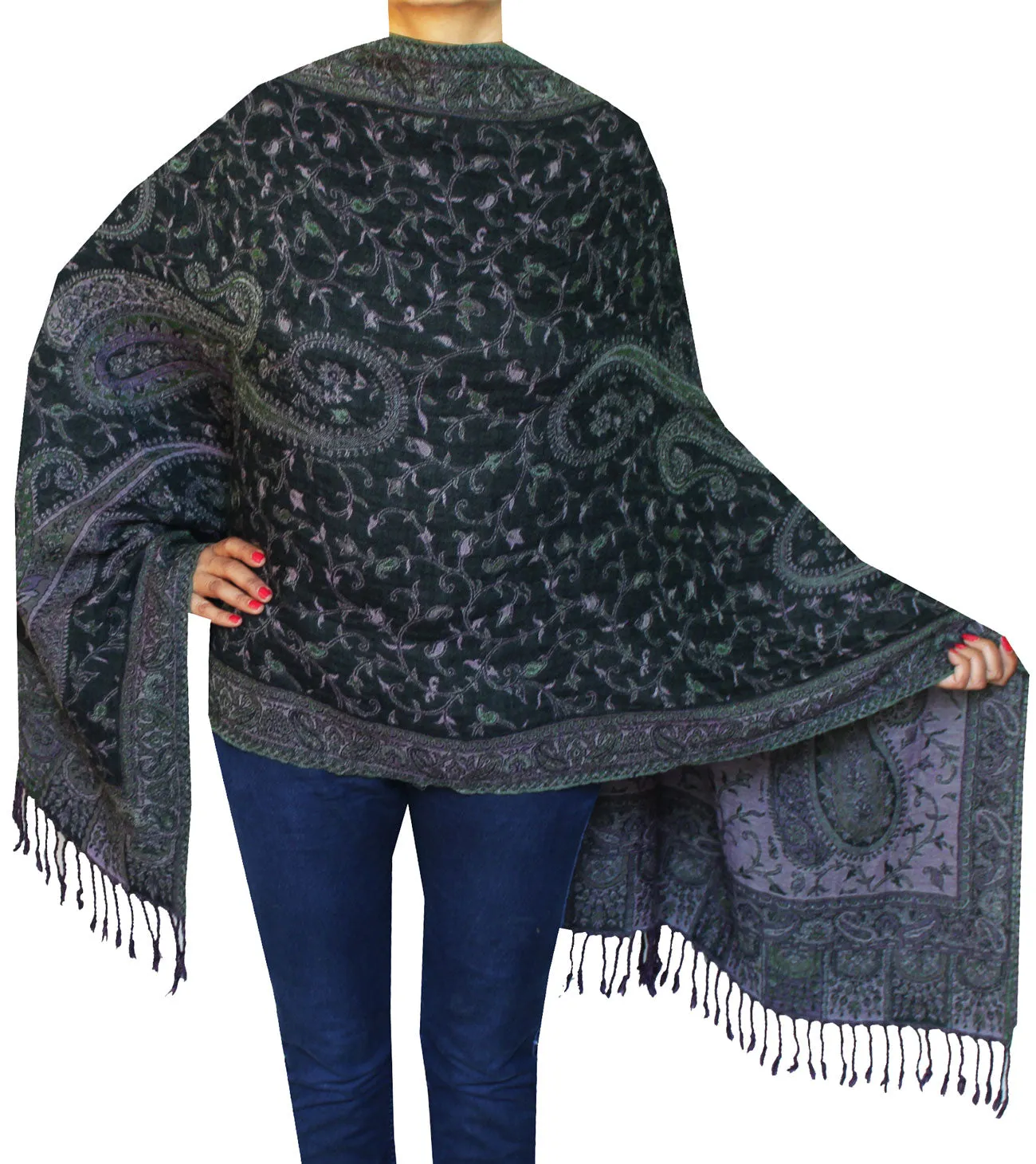 Boiled Wool Jamawar Shawl Scarves Womens Indian Clothing (76 x 28 inches)