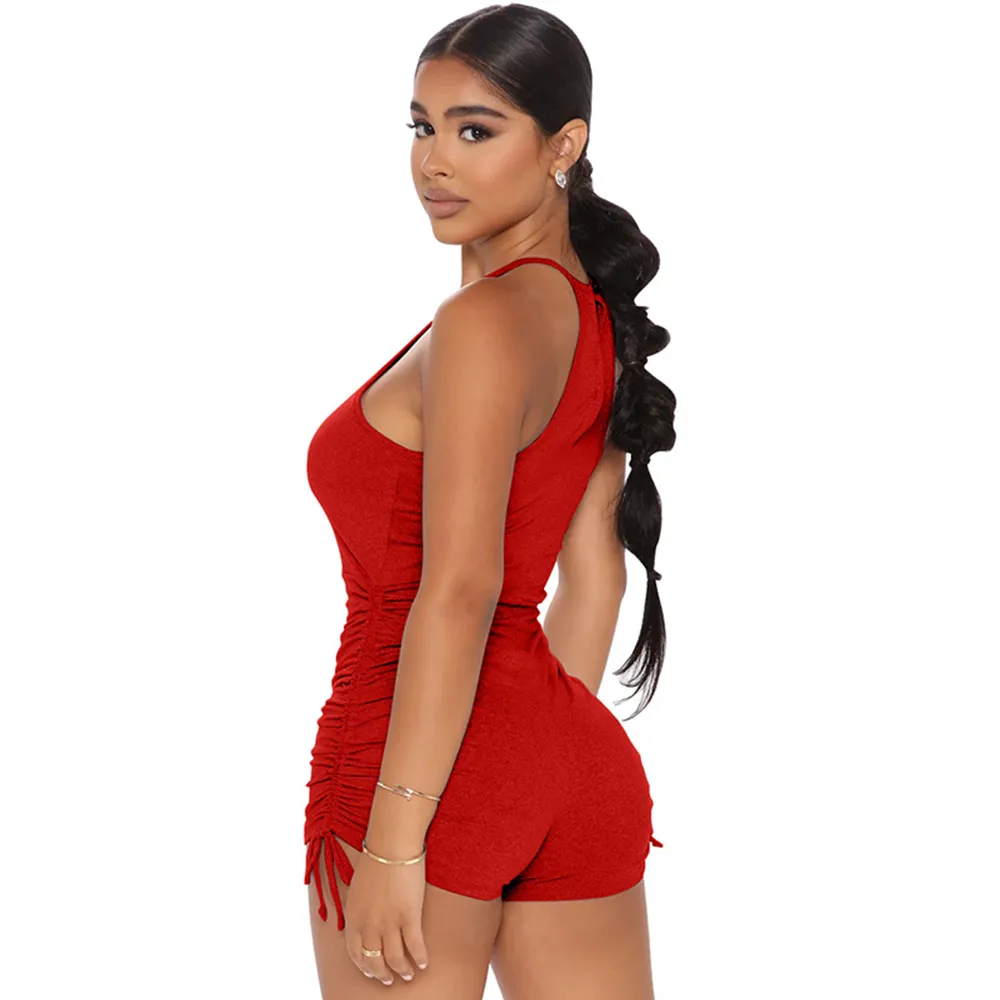 Drawstring Fitness Sleeveless Solid Romper