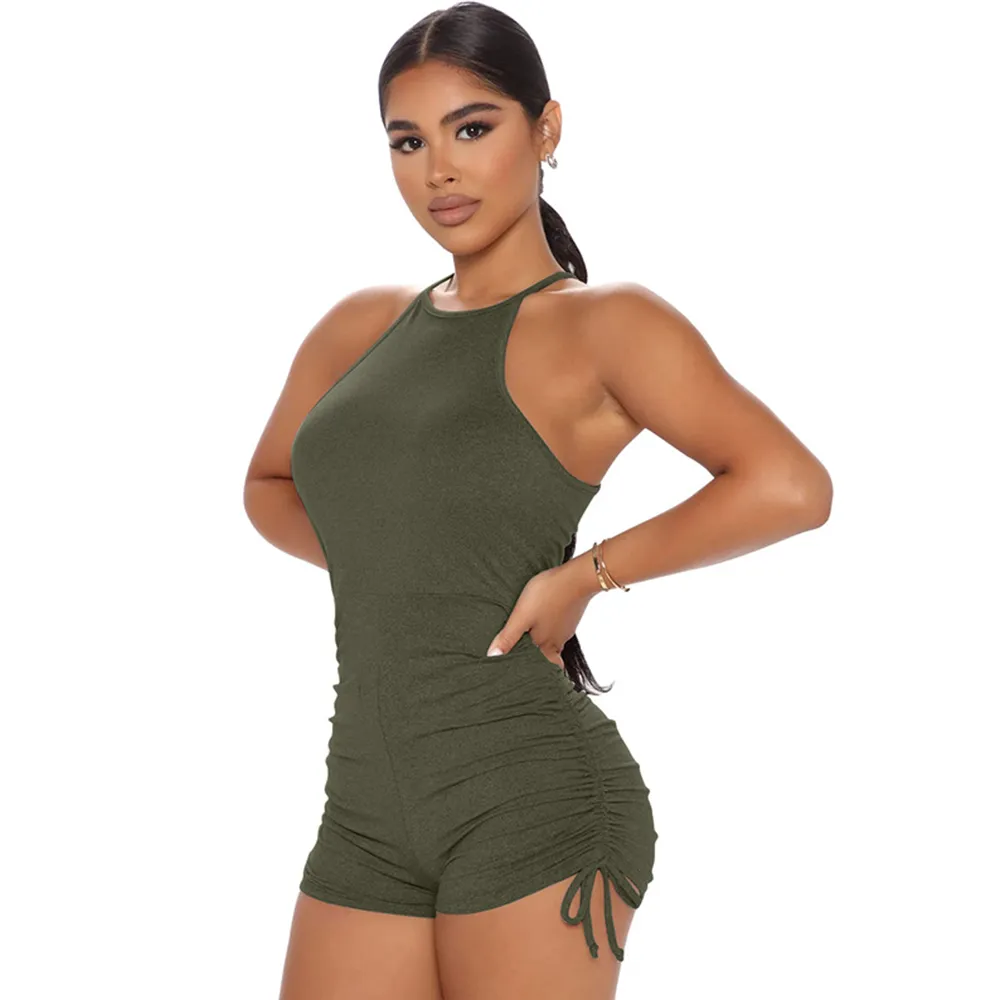 Drawstring Fitness Sleeveless Solid Romper