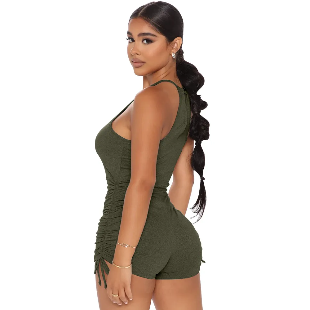 Drawstring Fitness Sleeveless Solid Romper