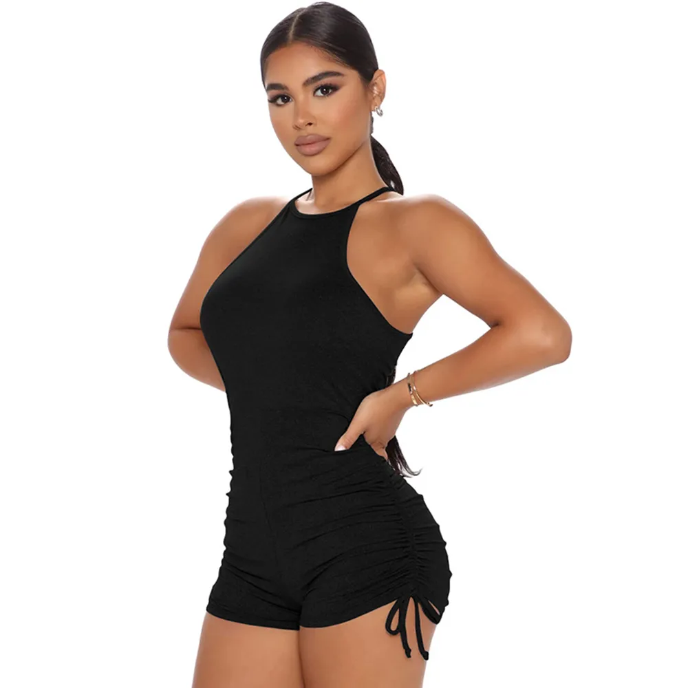 Drawstring Fitness Sleeveless Solid Romper