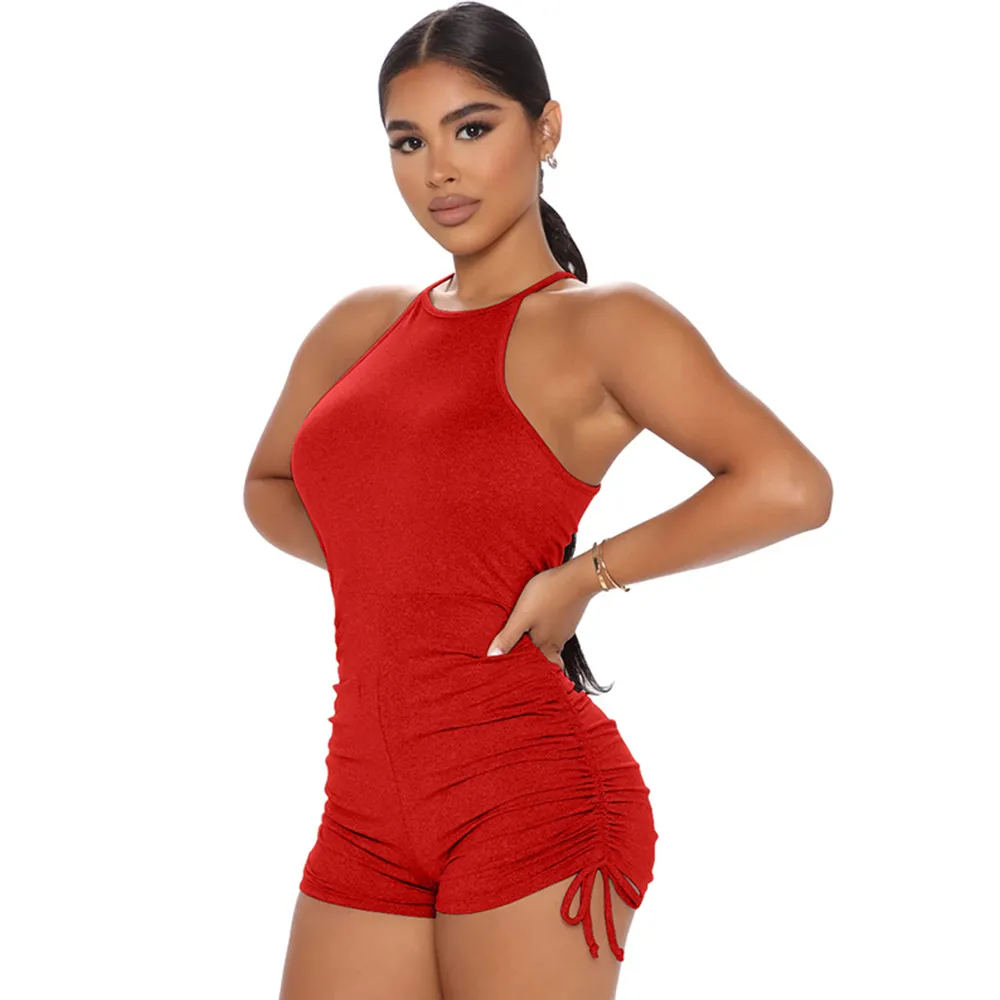 Drawstring Fitness Sleeveless Solid Romper