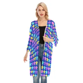 Electric Star Wave Navy Blue V-neck Mesh Cardigan