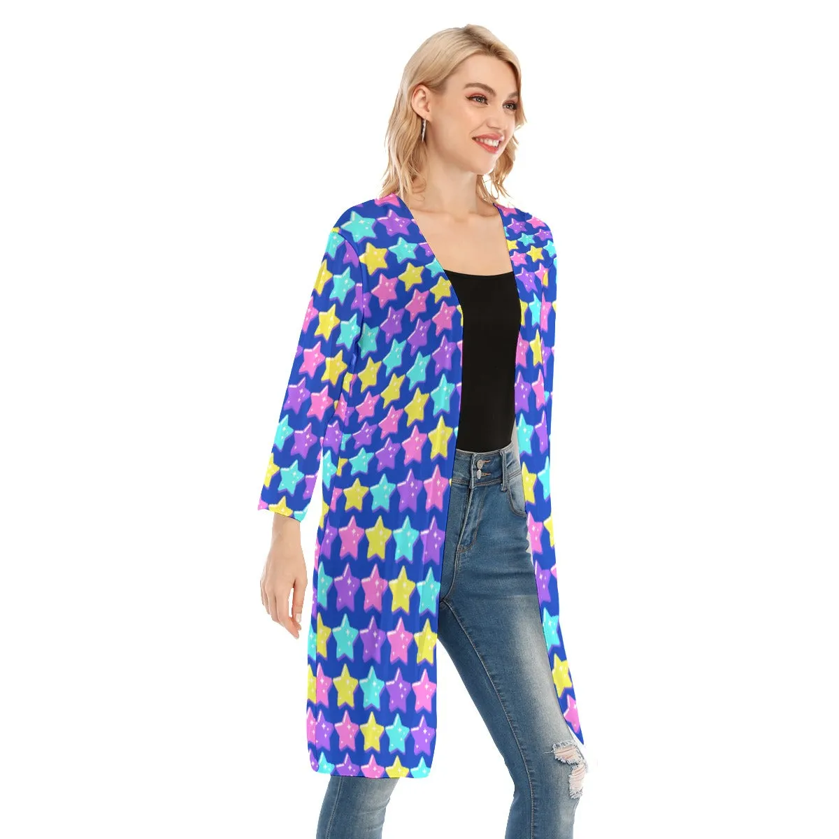 Electric Star Wave Navy Blue V-neck Mesh Cardigan