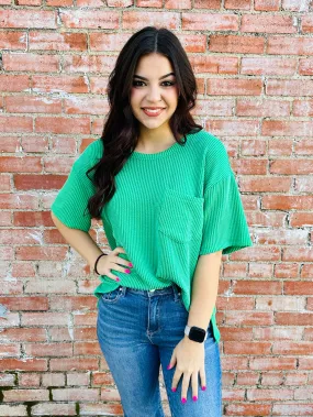 Exclaim My Love Corded Pocket Top  Kelly Green