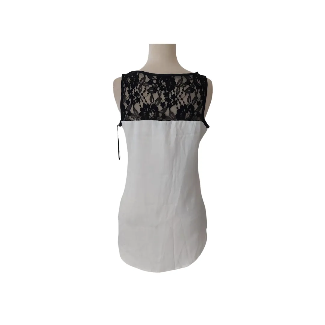 Express White with Black Lace Sleeveless Top | Gently Used |