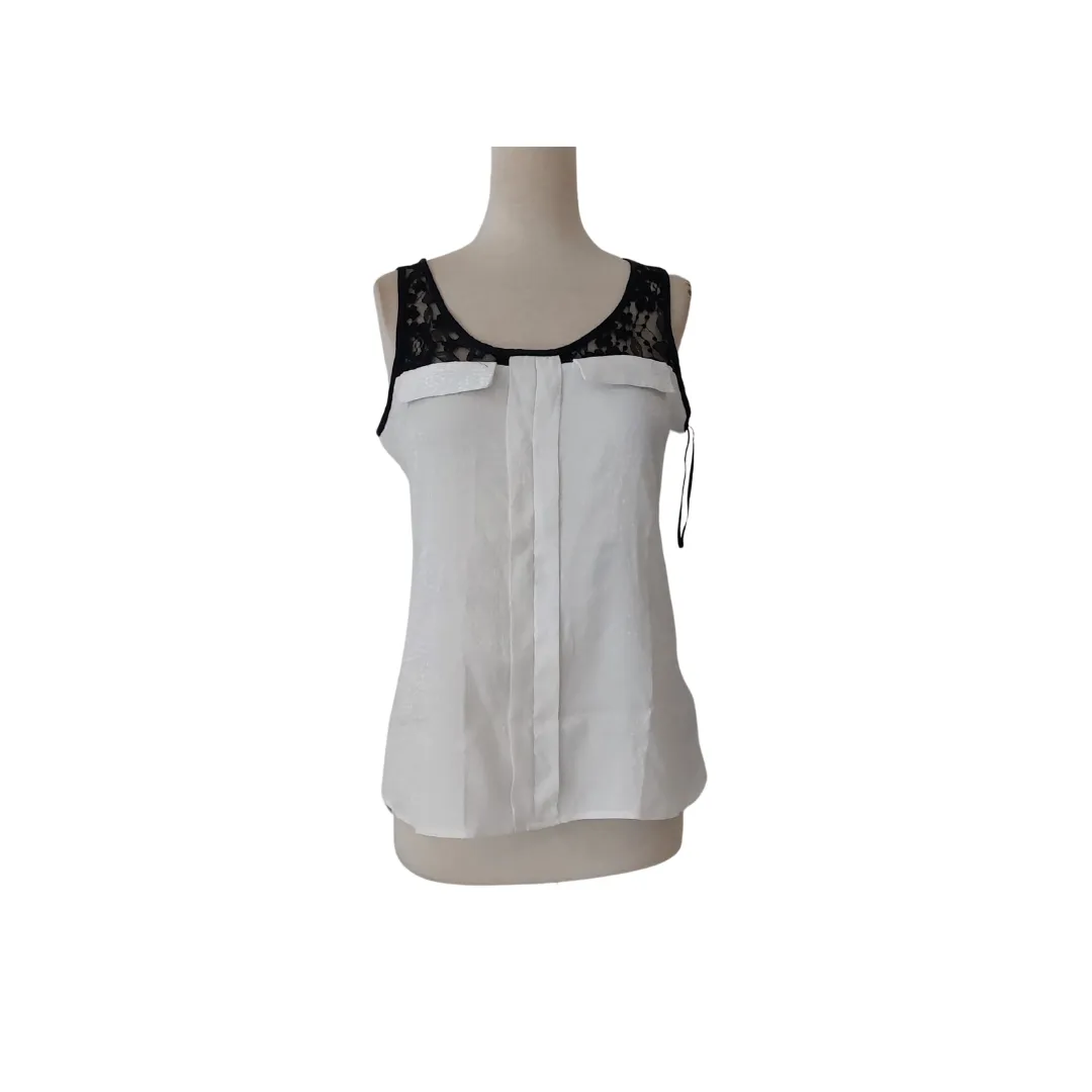 Express White with Black Lace Sleeveless Top | Gently Used |