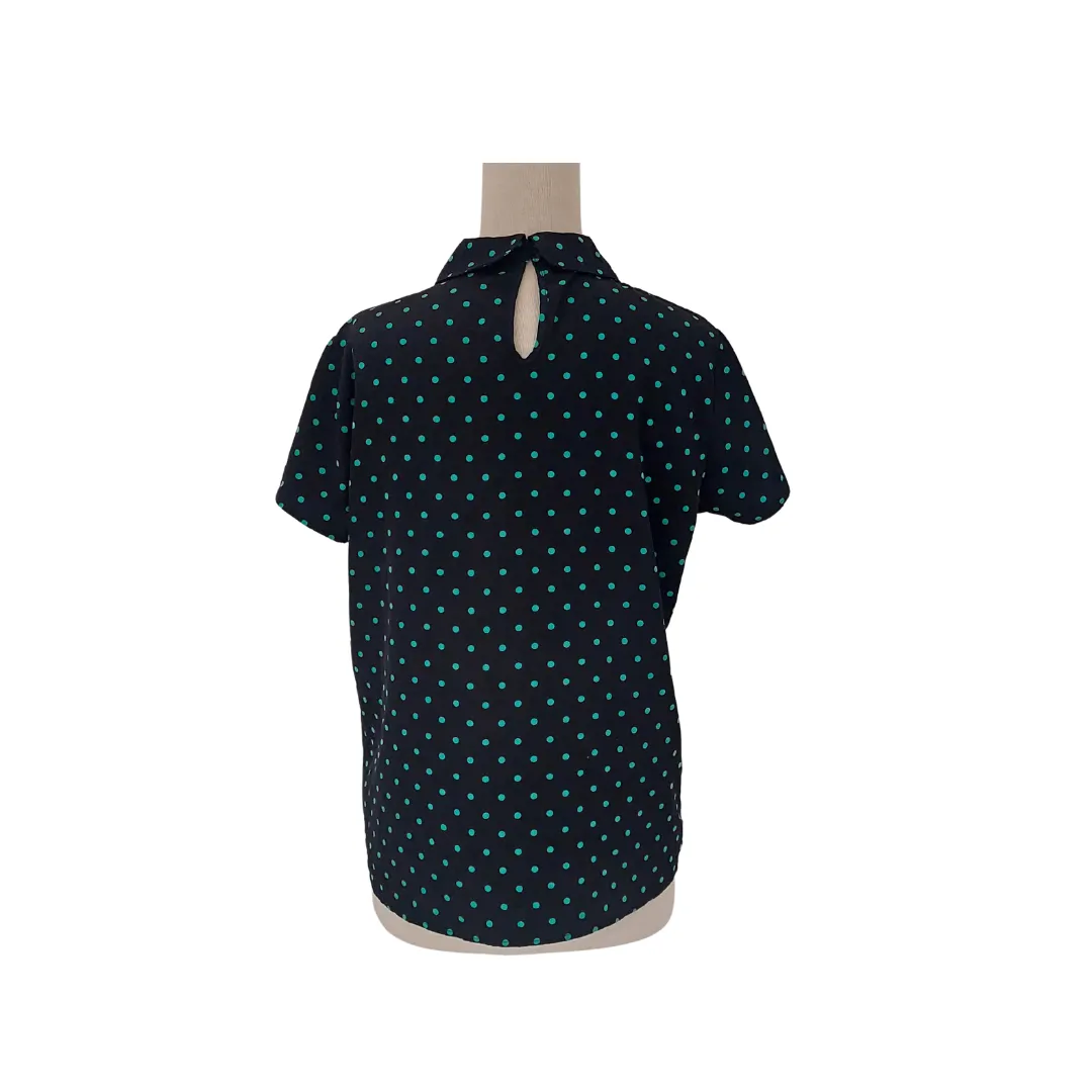 Forever 21 Navy and Green Polka Dot Blouse | Like New |