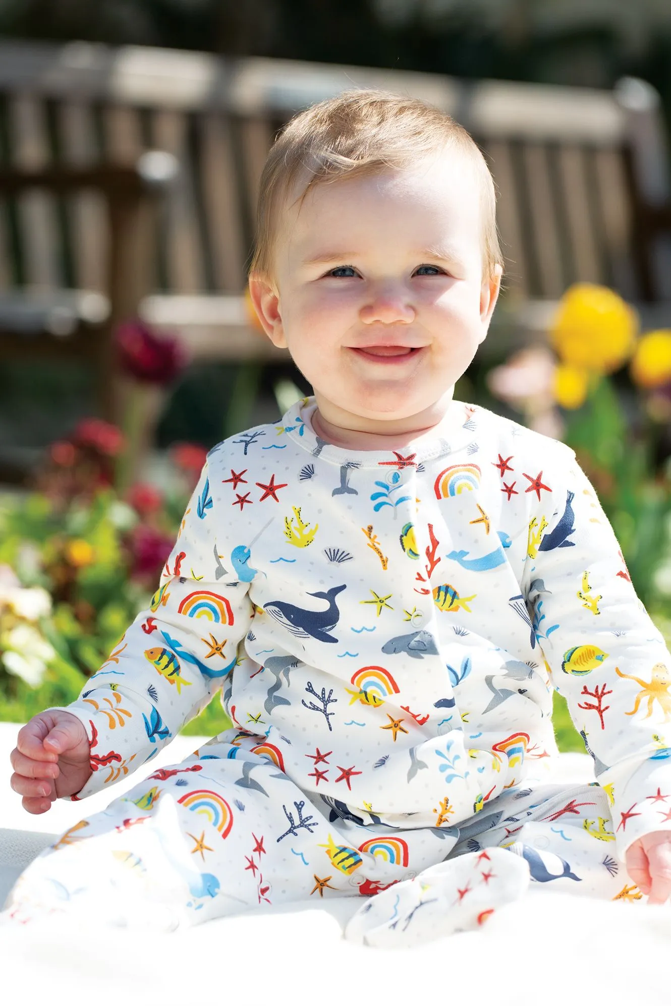 Frugi White Rainbow Sea Lovely Babygrow