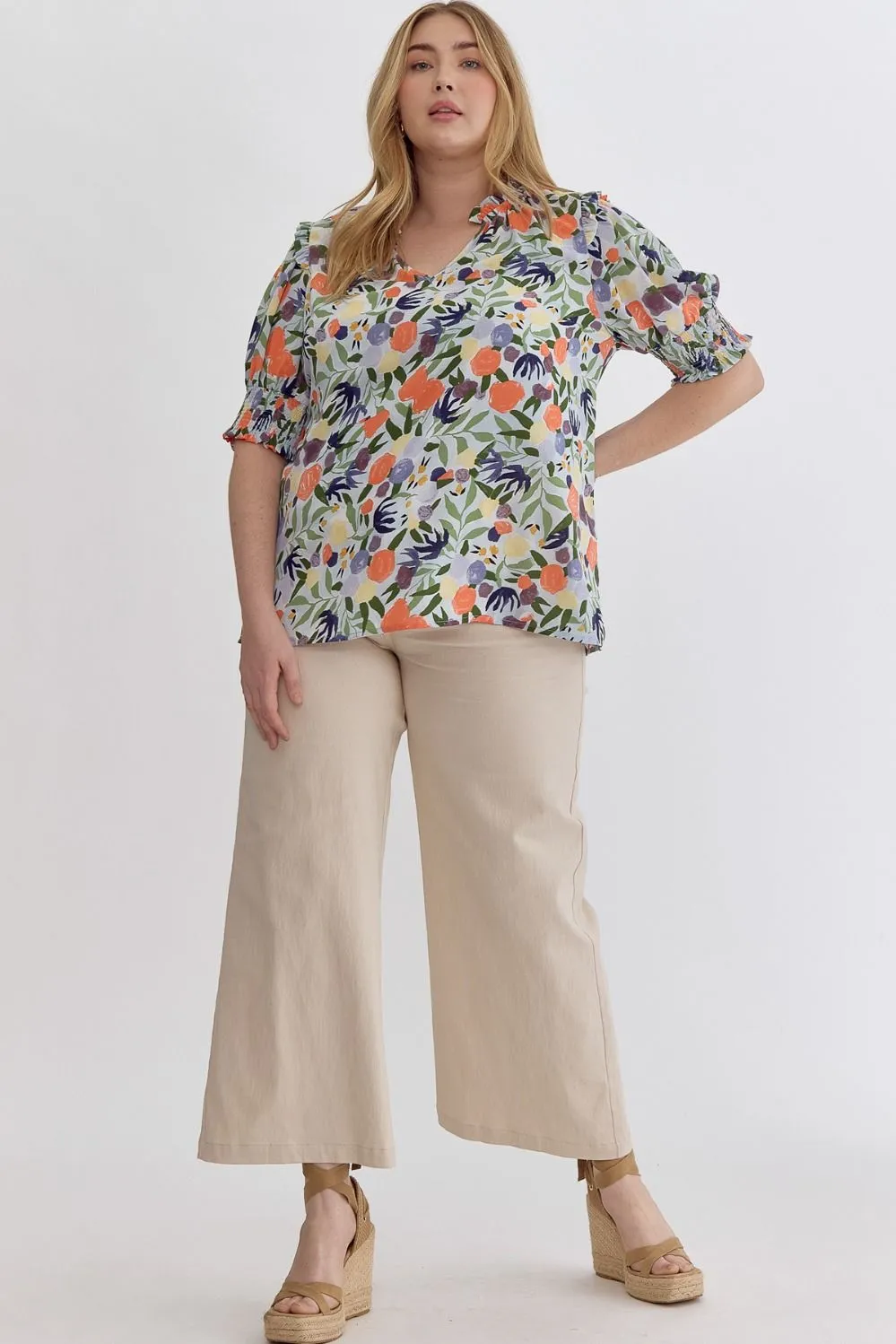 Gianna Puff Sleeve Floral Top, Blue Multi | Plus Size