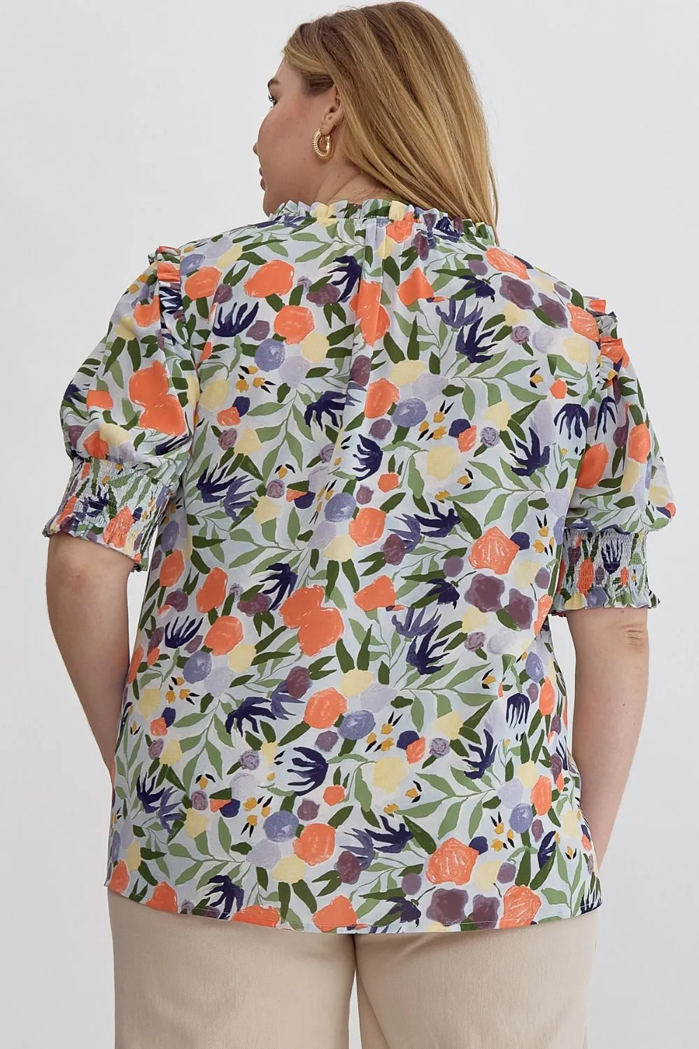 Gianna Puff Sleeve Floral Top, Blue Multi | Plus Size