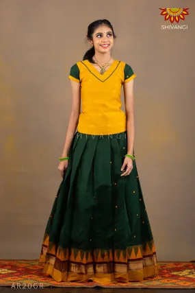 Girls Green Chettinad temple Cotton Pavadai Set