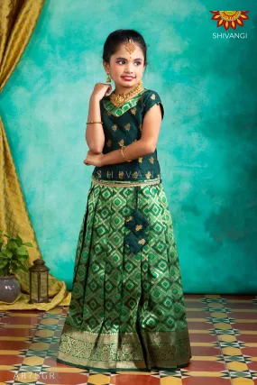 Girls Green KGF Bandhini Pattu Pavadai | Langa