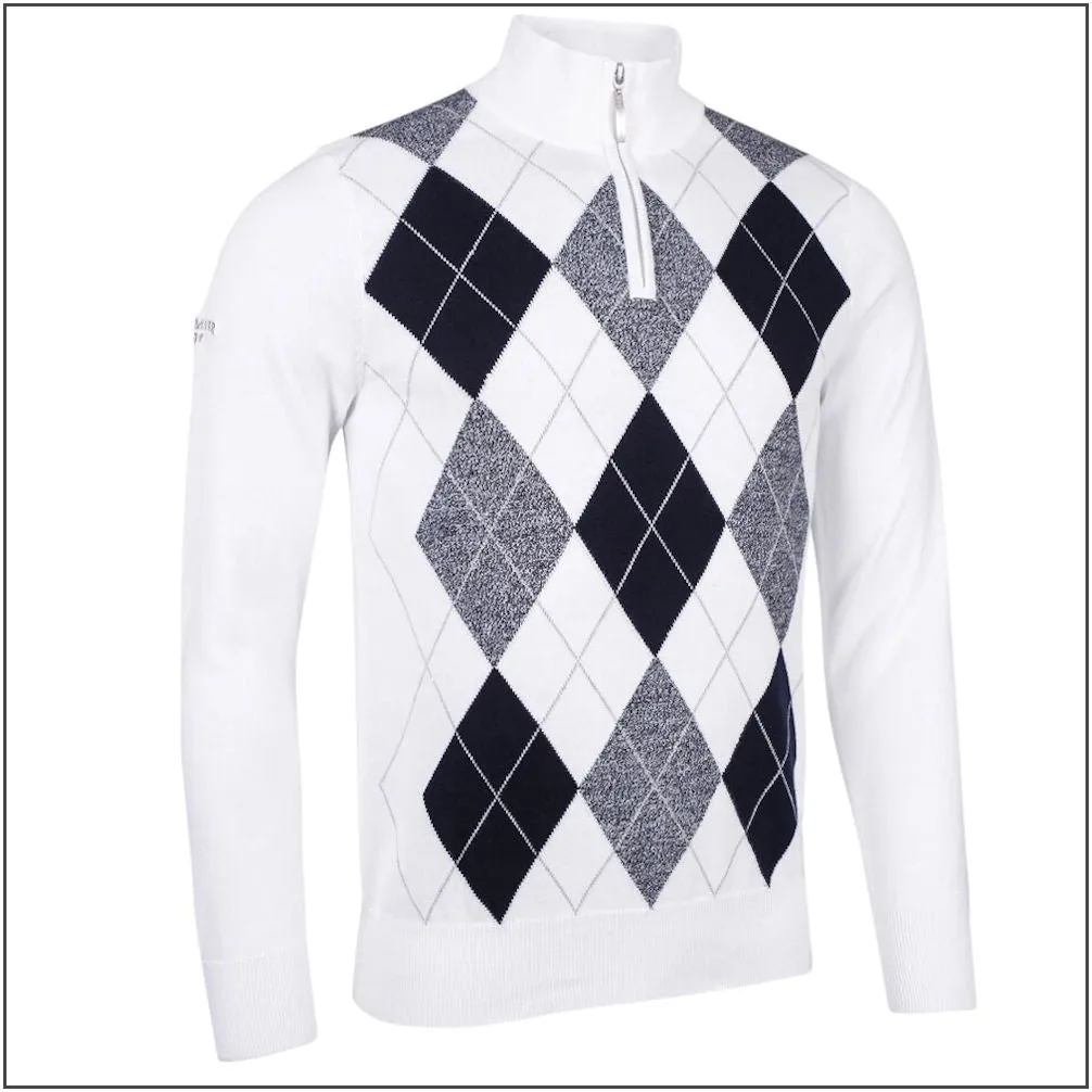 Glenmuir Lauder Quarter Zip Diamond Argyle Cotton Sweater.