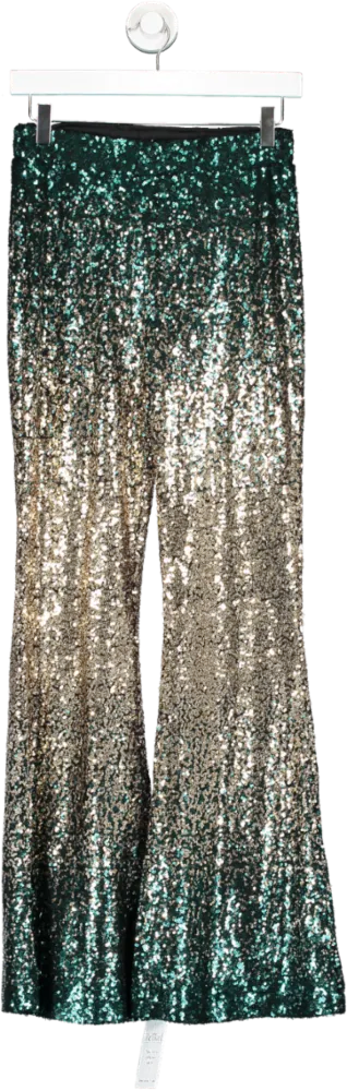 Green Clothing Sparkly Gradient Sequin Flare Trousers UK S