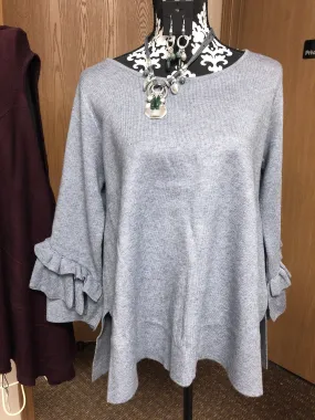 Grey Knit Sweater with Ruffle Sleeve -S,M,L,XL