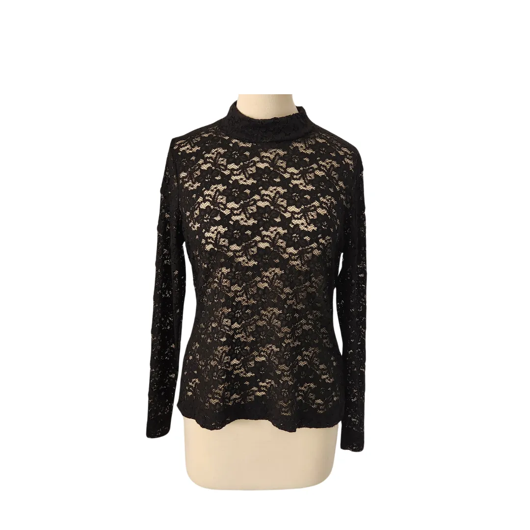 H&M Black Lace High-neck Blouse | Gently Used |