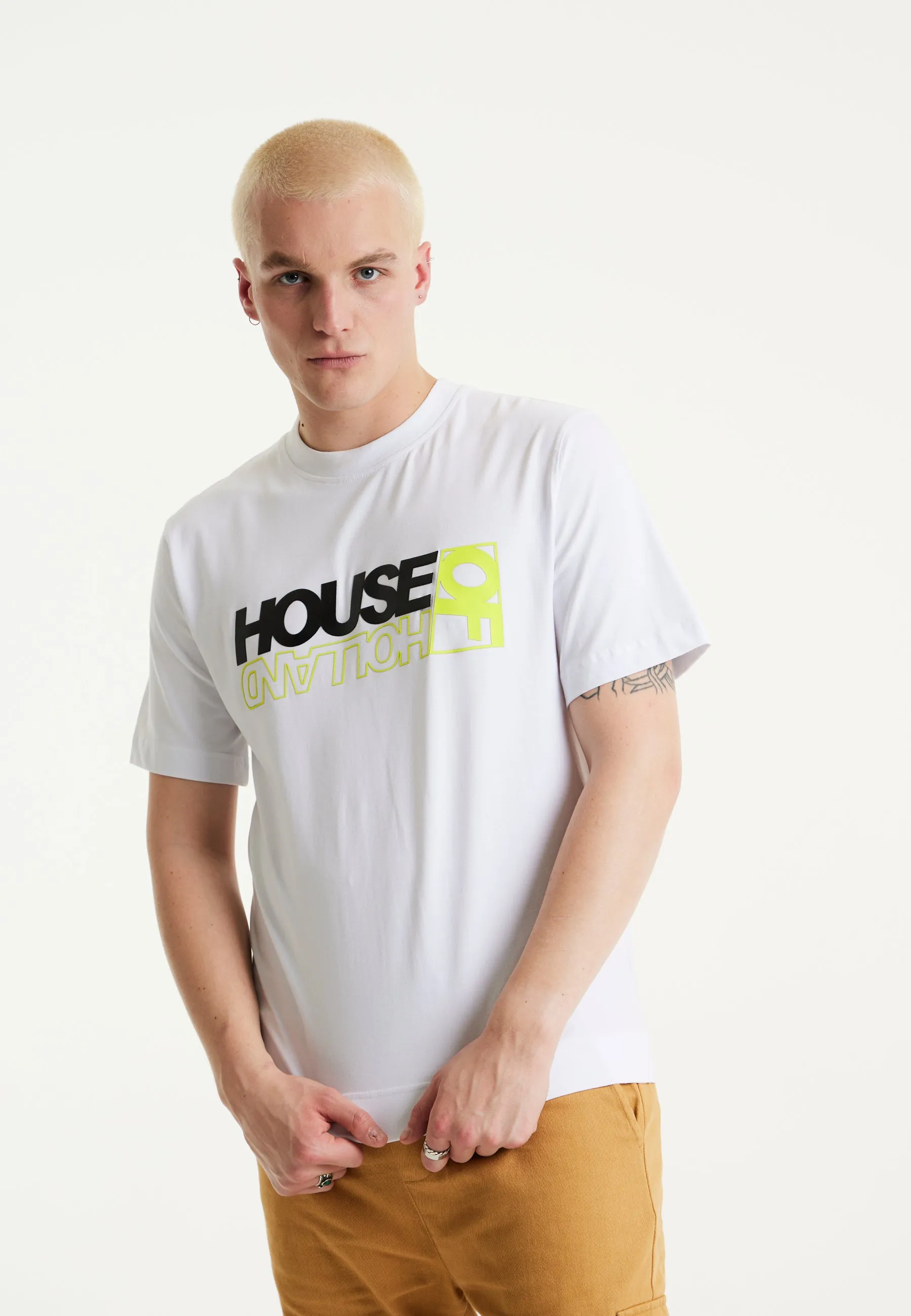 House of Holland White Laser Cut Transfer Printed T-shirt With Metallic And Neon Foil