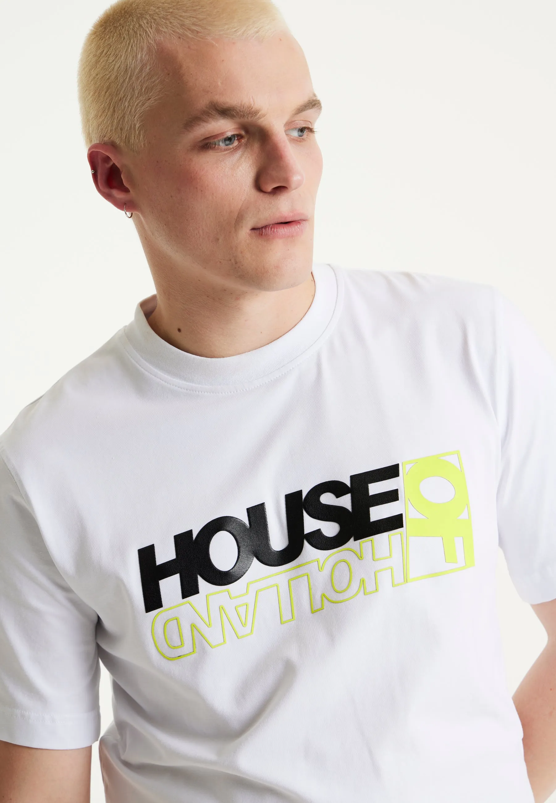 House of Holland White Laser Cut Transfer Printed T-shirt With Metallic And Neon Foil