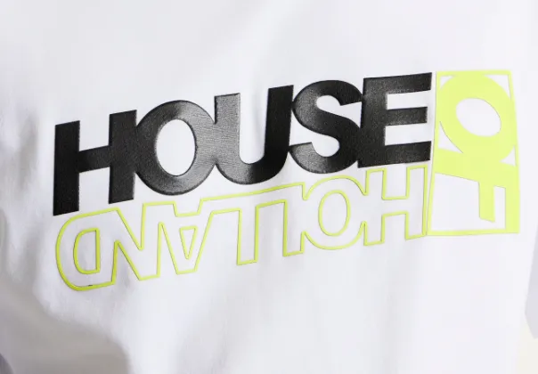 House of Holland White Laser Cut Transfer Printed T-shirt With Metallic And Neon Foil