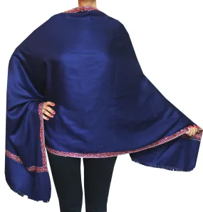 India Wool Shawl Hand Embroidered Womens Gift (Blue)