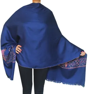 Indian Wool Scarf Hand Embroidered Womens Gift (Blue)