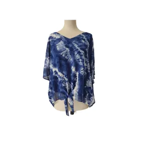 JM Collection Blue & White Tie Dye Front-tie Top | Gently Used |