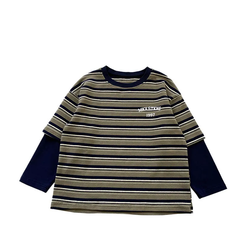 Kid Boys Striped Letters Tops