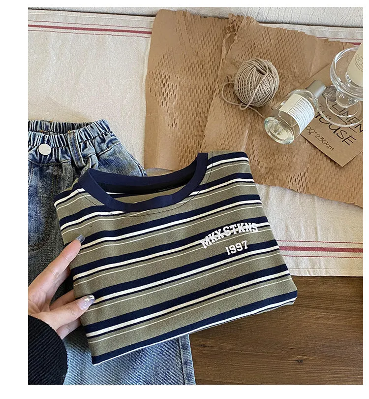 Kid Boys Striped Letters Tops