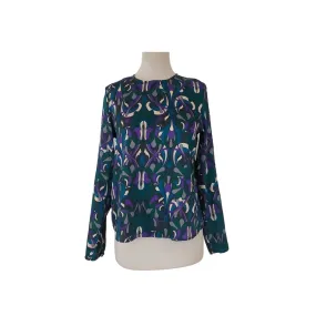 Mango Blue and Green Printed Satin Top | Like New |