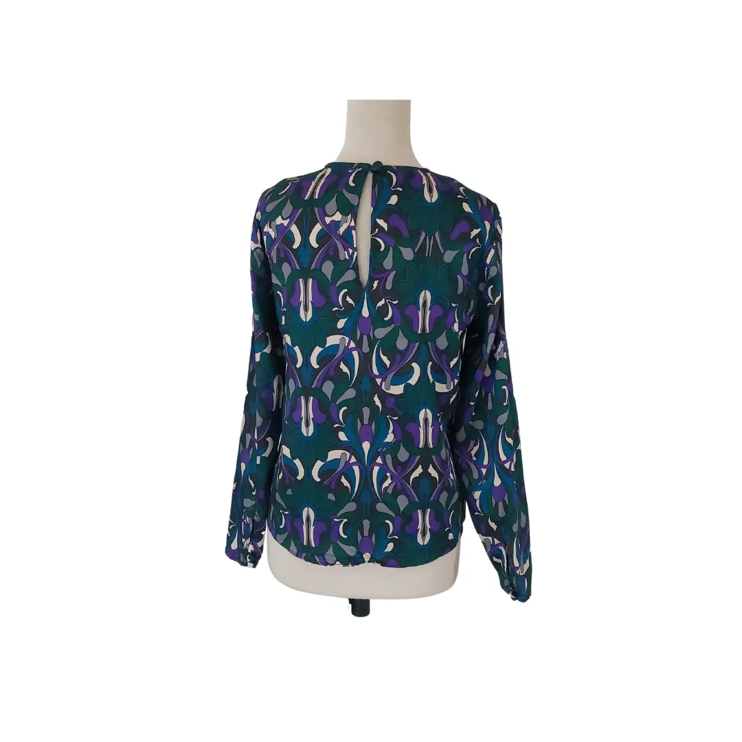 Mango Blue and Green Printed Satin Top | Like New |