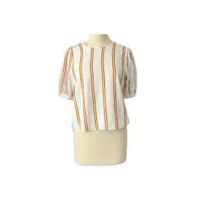 Mango White & Brown Striped Elbow-length Sleeves Top | Brand New |