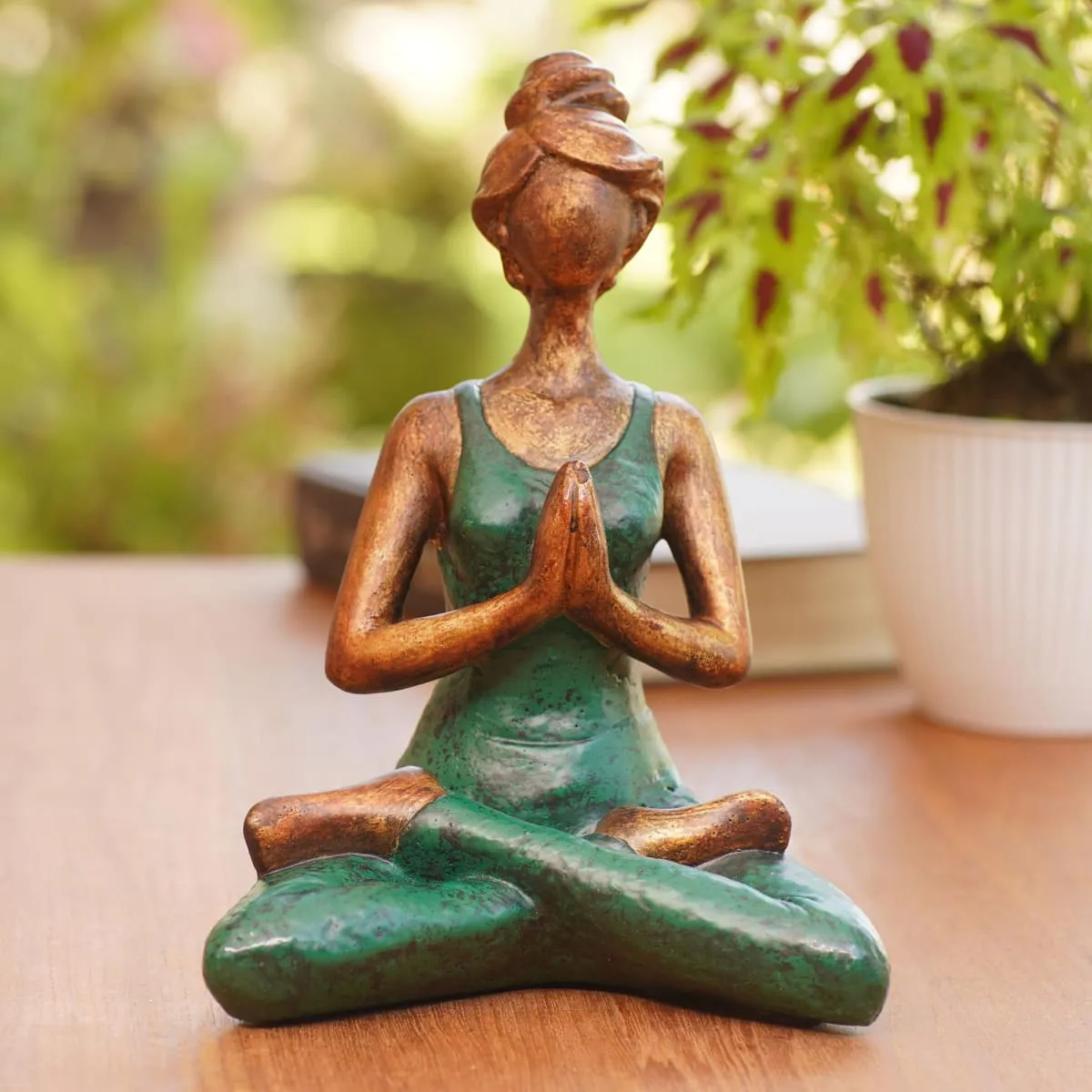 Novica Asana Pose In Green Cement Statuette