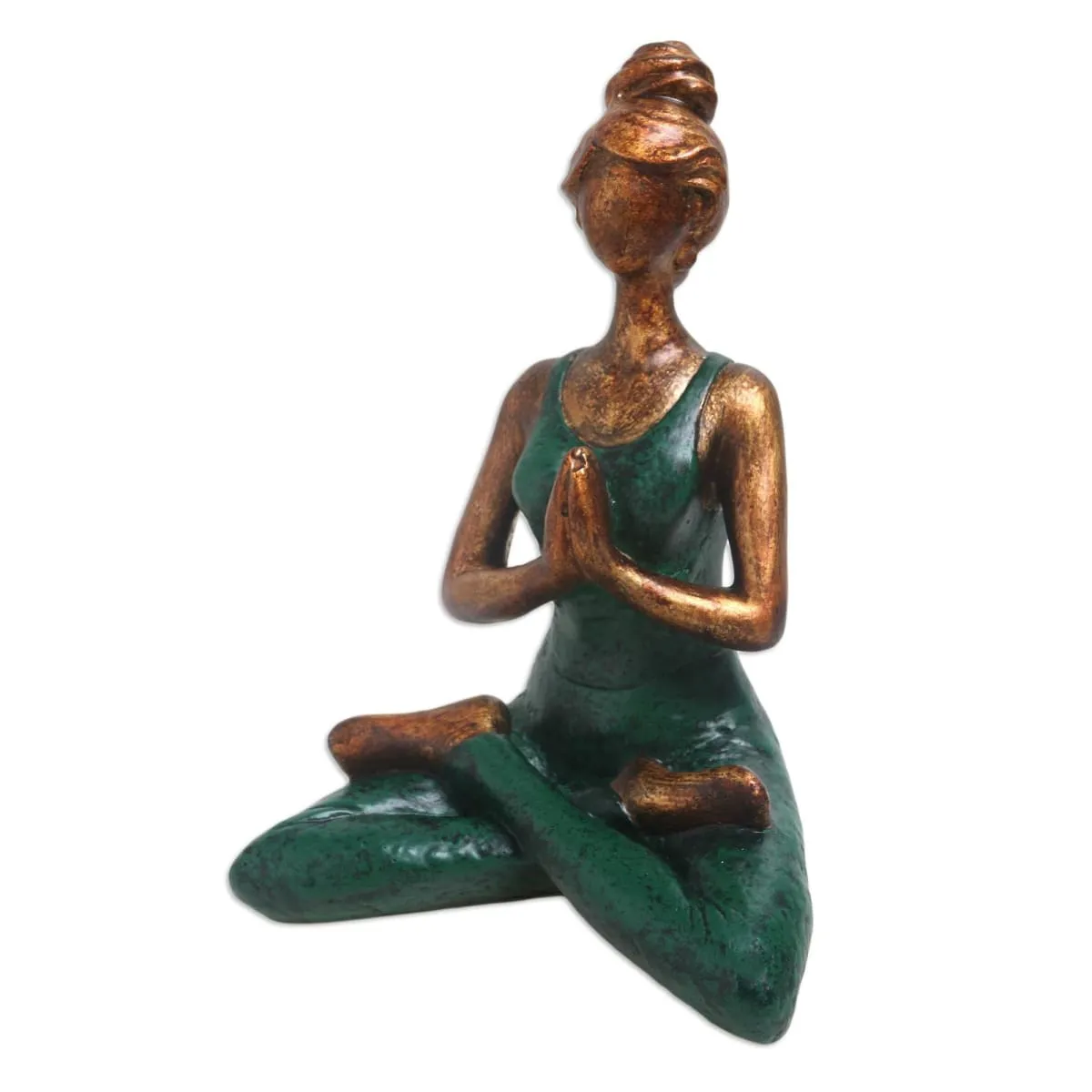 Novica Asana Pose In Green Cement Statuette