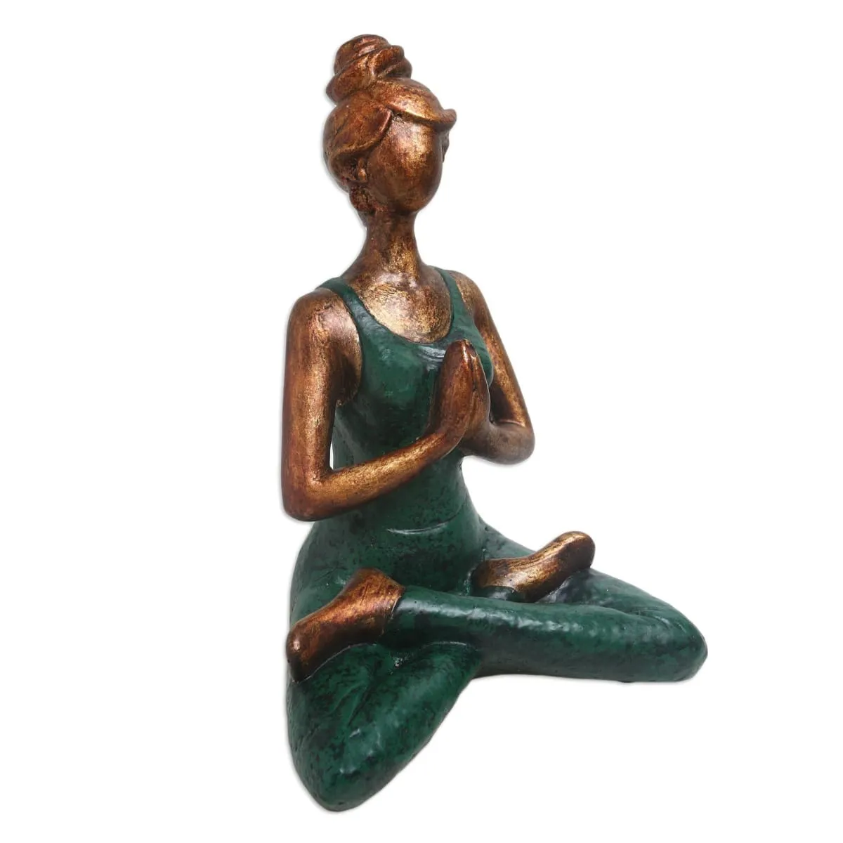 Novica Asana Pose In Green Cement Statuette