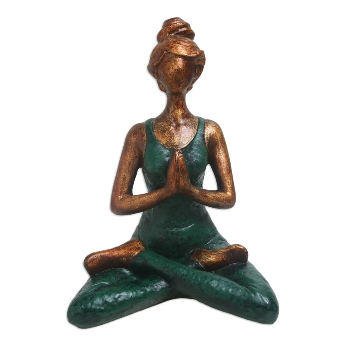 Novica Asana Pose In Green Cement Statuette