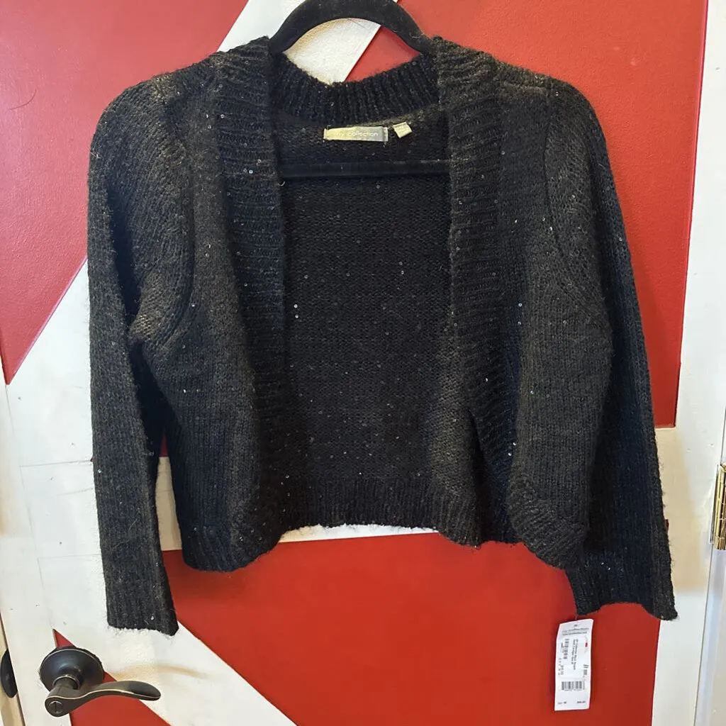 NY Collection Black Sequin Open Cardigan Size M