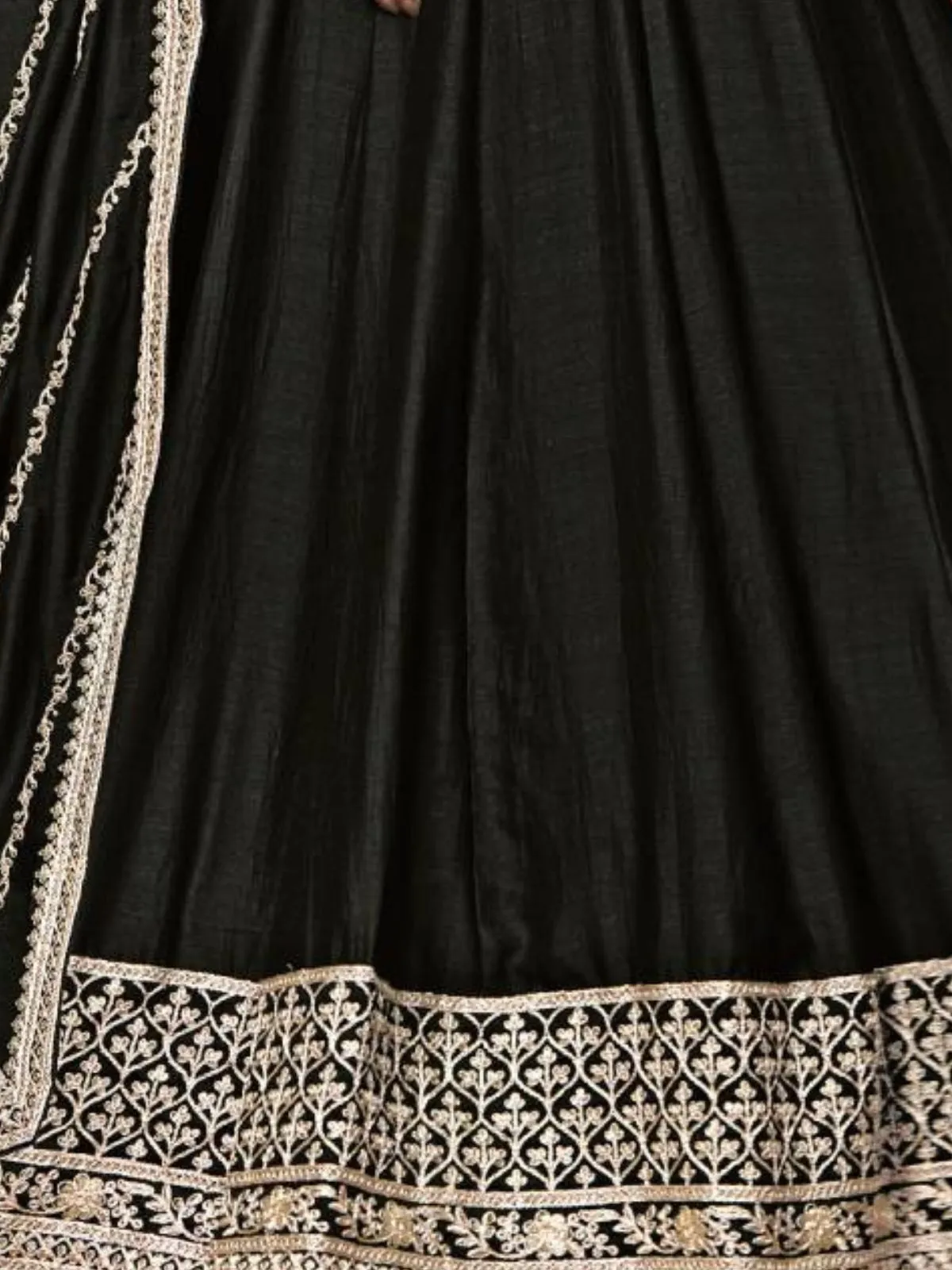 Odette Black Embroidered Art Silk Unstitched Gown For Women