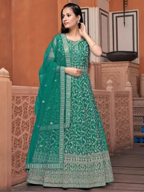 Odette Green Net Embroidered Stitched Gown  for Women